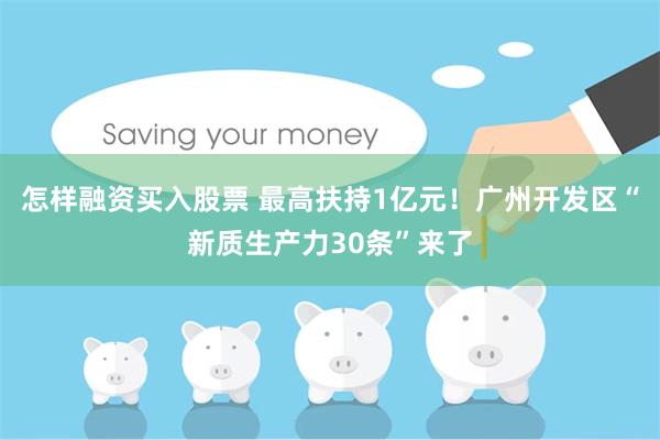 怎样融资买入股票 最高扶持1亿元！广州开发区“新质生产力30条”来了